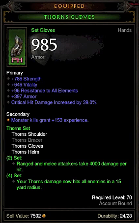 Diablo 3 RoS Thorns Set